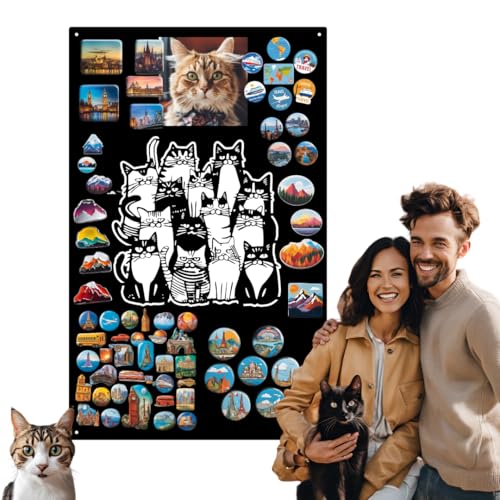 Anwicar Lavagna Magnetica - Bacheca magnetica con motivo gatto - Ideale per magneti e appunti - Lavagna scrivibile - incl. kit di montaggio - Nero - 80x50 cm