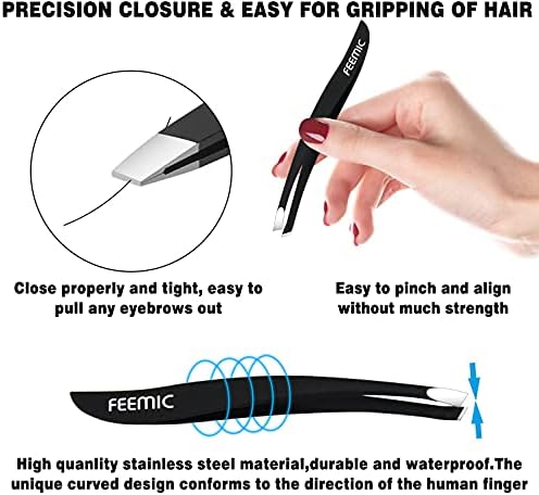 Professional Tweezers Set (4-Piece) with Mirror for Facial Hair Men & Women, Eyebrow Eyelash Precision Tweezers for Ingrown Hair, Splinter, Blackhead, and Tick Remover, Stainless Steel Tweezers