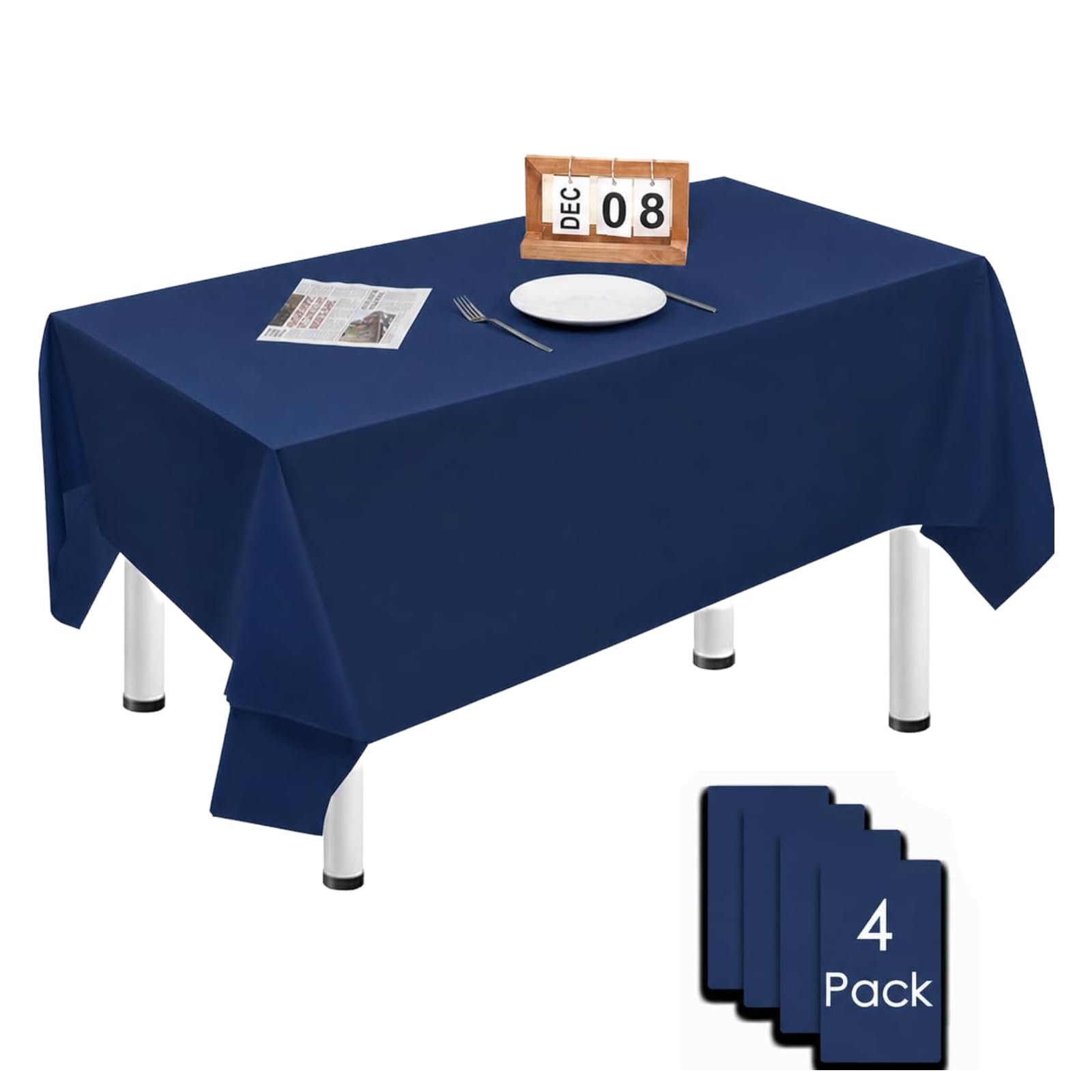 4 Pack Navy Blue Table Cloths for Party,137x274cm Extra Large Rectangular Tablecloths,Solid Color TableCloth,Wipe Clean|Waterproof|Oilproof Table Cover for Parties,Daily Use,Outdoor Picnic,Weddings