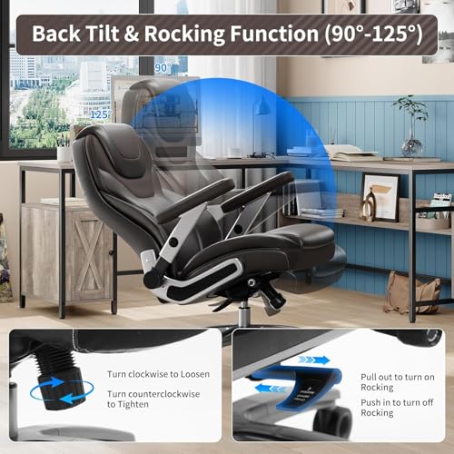 Image of Big and Tall Office Chair with 5D Arms, Fabric & PU Leather Heavy Duty Desk Chair, Adjustable Lumbar Support & Height, Tilt Function, High Back Ergonomic Executive Computer Chair