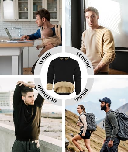 ZITY Mens Thermal Shirts Long Sleeve Crewneck Sweatshirt Thermal Warm Plain Sweatshirts Thick Heavyweight Sweatshirts Dark Grey - image 2