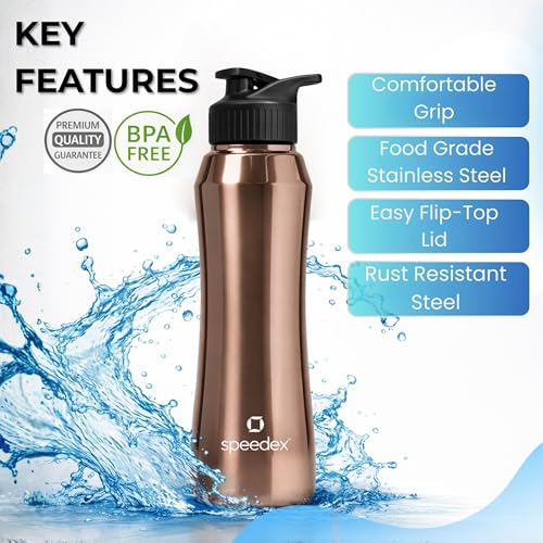 Image of Speedex Stainless Steel Water Bottle 1 Ltr, Leak Proof Sipper Cap, BIS Approved 1000 ml Metal Bottle For Daily, Office, School, Gym, Travel Use for Men, Women, Kids, Adults, Copper Gold, Set of 4