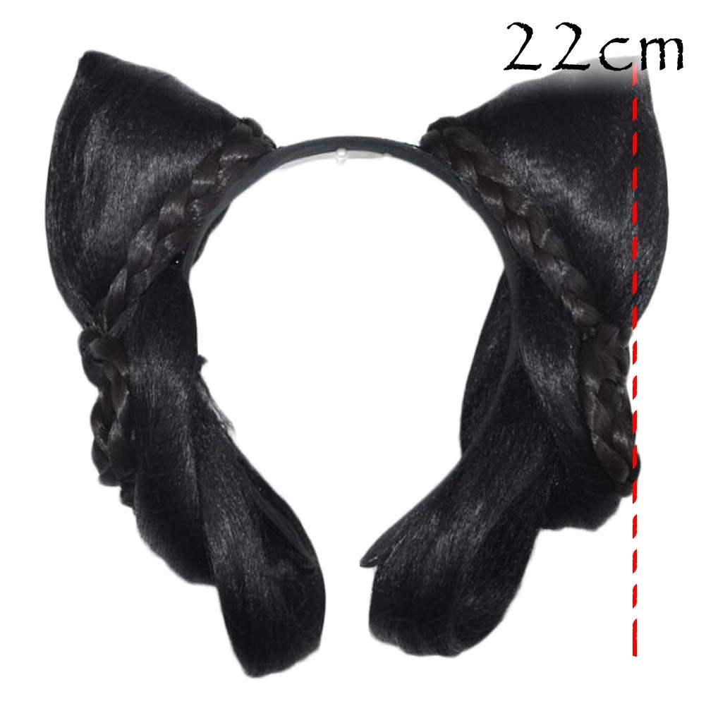 Gentle Meow Women Wig Han Chinese Clothing Updo Headband Cat Ears Hair Bun Chinese Traditional Costume Accessory Black Hairpiece