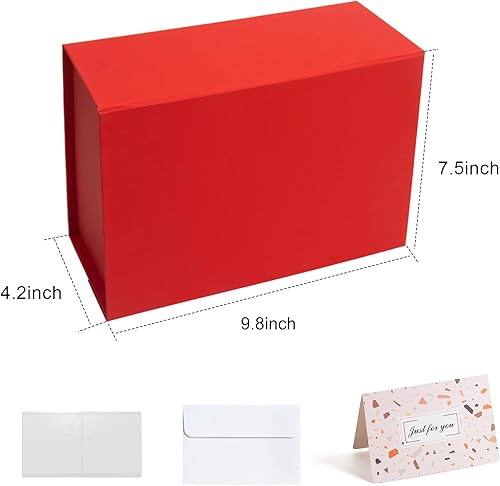 Miniatura 4 de GINLEBO Caja de regalo roja de 9.8 x 7.5 x 4.2 pulgadas, cajas de regalo con tapas, cajas de regalo para regalos, caja magnética para bodas, día de