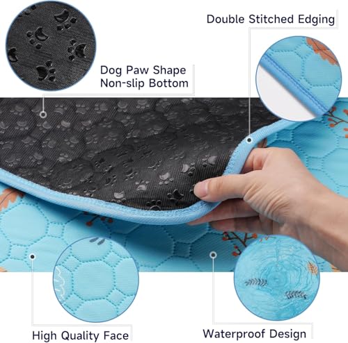 Image of Sunheir Washable Pee Pads for Dogs Large 24 inch x 72 inch 2-Pack Reusable Puppy Pads Pet Training Pads, Absorb Dog Mats, Whelping Pad, Non-Slip Protects Against Urine Leakage, Runner Rug (Leaves - Sky Blue)