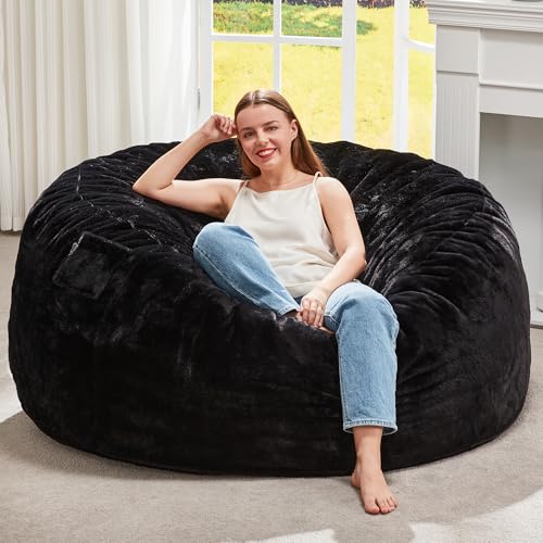 Image of Hobestluk Bean Bag Chair for Adult Giant Beanbag with Filler Black 4FT | Breathable Material Removable Machine Washable Cover Memory Foam Living Room Bedroom Reading Gaming Oversized Large Big