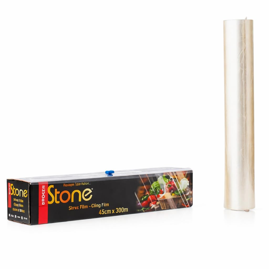 Broken Stone PVC Streç Film Rulosu – Kesici Kutulu, Güçlü ve Esnek Gıda Streç Film, Tazelik Koruyucu, Buzdolabı & Mikrodalga Uyumlu, Mutfak ve Catering Kullanımı, 1 Paket (45 cm x 300 m)