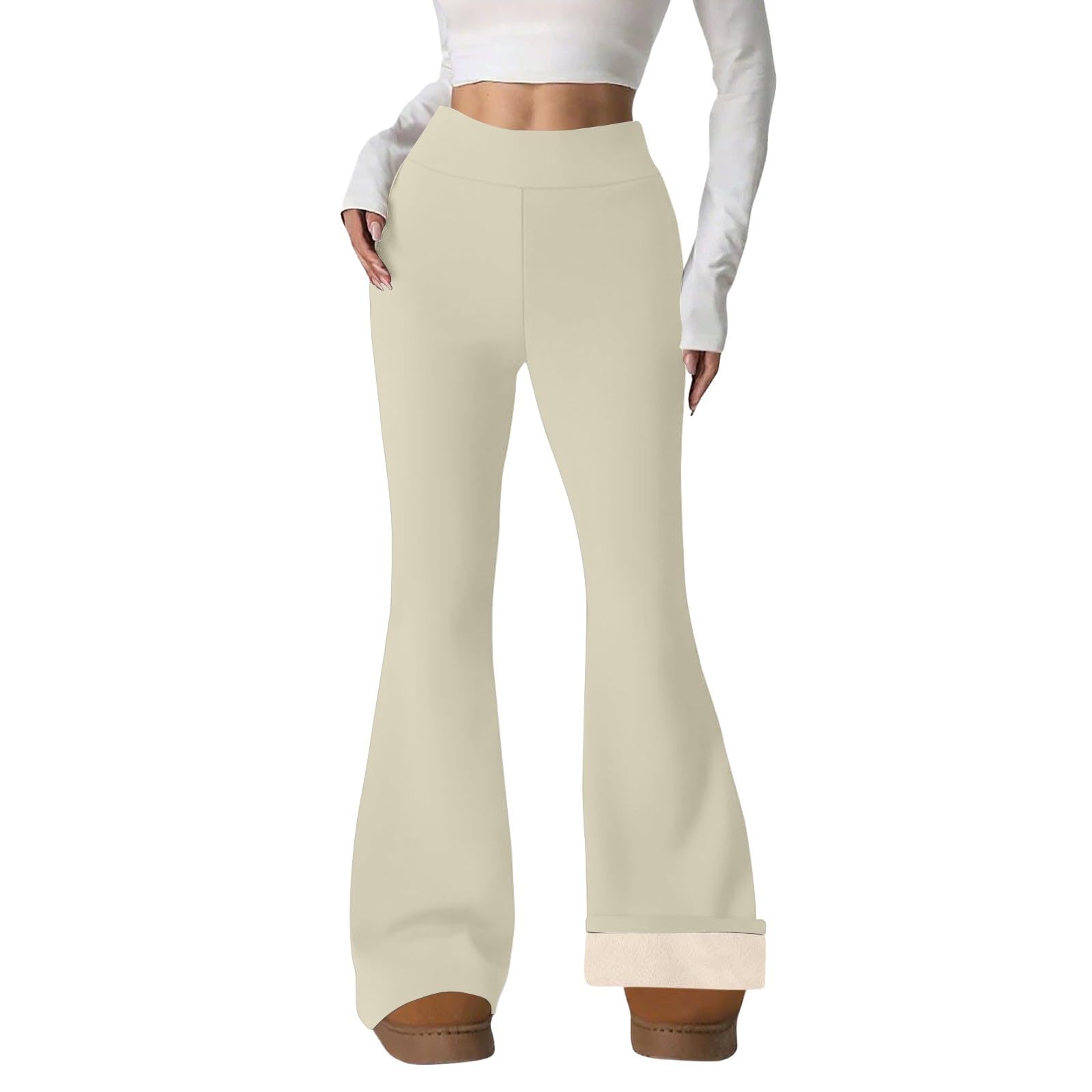 Pantaloni termici da donna invernali, imbottiti, da yoga, a vita alta, in tinta unita, comodi, termici, elasticizzati, casual, invernali, con tasche