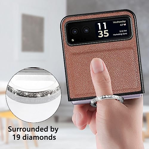 DAMONDY for Motorola Razr 2023 Case,Motorola Razr 2023 Phone Case, Slim Protective Cover with Ring Strap,PU Leather Soft Anti-Slip Full Body Cases Compatible with Motorola Razr 2023 -Brown
