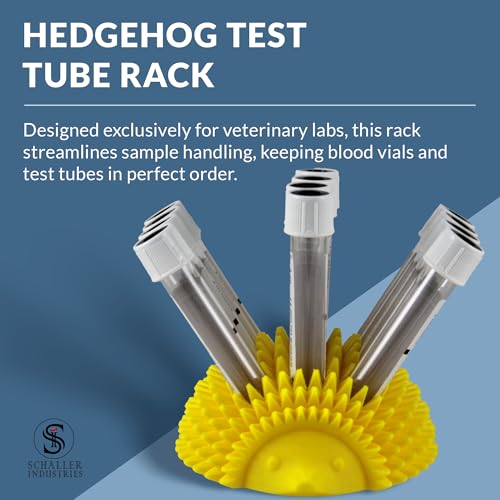 Image of S I Schaller Industries Hedgehog Test Tube Holder, 16mm - Veterinary Blood Test Tube Rack, Holds 12 Vials, Compact Fun Design Organizer for Veterinary and Research Lab Use - Yellow