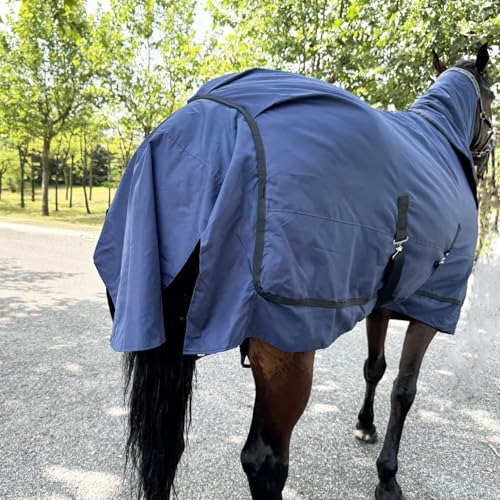 Image of Horse Care Blanket, Turnout Blanket for Horses with Detachable Neck Cover, 1200 D 220g Filling Thicken Medium Weight Horses Rug, Waterproof Blanket for Horse (US 72 in(EU 135cm))