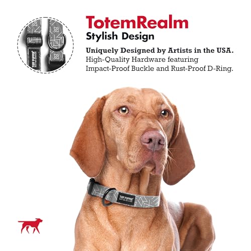 Image of Tuff Pupper Premium Adjustable Dog Collar for Extra Large Boy & Girl Dogs, Stylish Pattern Collars Designed in USA, Quick Release Buckle, TotemRealm Print, XL (1.25 Inch Wide x 20-30 Inch Neck)
