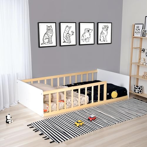 LIT Pilou 80x160 + sommier, Blanc et Naturel