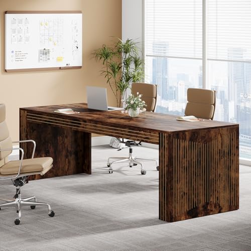 Image of Tribesigns 79-Inch Extra Long Desk, Two Person Double Desk for Home Office, Wooden Long Computer Desk Writing Table for Office, Vintage Brown