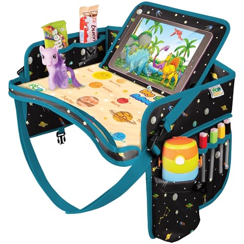 Image of Car Seat Tray for Toddler - Waterproof Carseat Table Top - Kids Travel Tray - Travel and Road Trip Essentials Kids - Lap Desk with Storage -Baby Airplane Travel Accessories (Black)