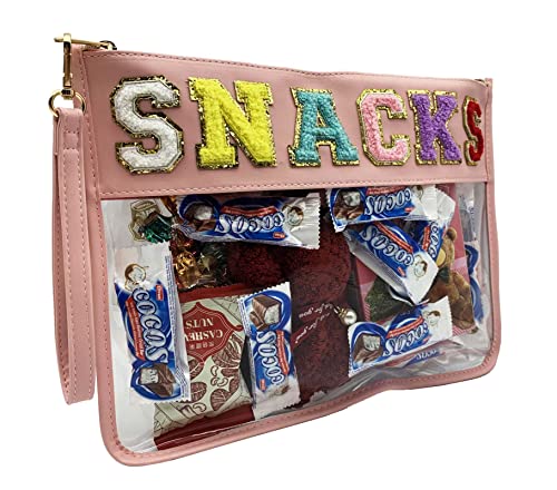 Image of HAIBOLAN Monogram Clear Stadium Purse Bag Chenille Letter Travel Patch Pouch Snack Makeup Wristlet