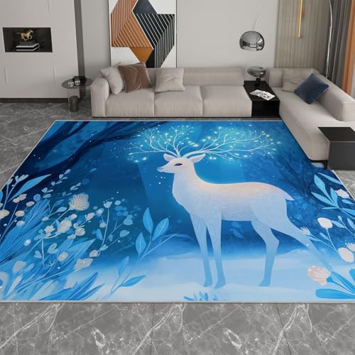 Alfombra Salon Minimalist Azul Marino, Alfombras impresión Flores Ramas Animales Lavables en Máquina con Base Antideslizante, Alfombra Dormitorio de Pelo Corto para Cocina Comedor 60 x 90 cm