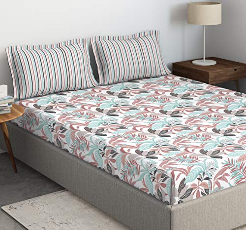 Image of DDECOR - Caledine 100% Cotton Fitted Bedsheet with 2 Pillow Covers, King Size, Multi