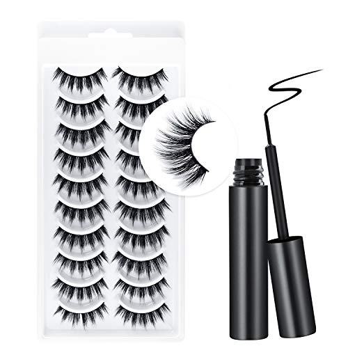 10 Pairs False Eyelashes Kit With Eyeliner False Eyelashes Kit 5D False Eyelashes with Glue Eyeliner