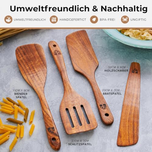 Pfannenwender Holz Set 4-teilig aus Teakholz, Bratwender und Holzspatel – Ansicht 5