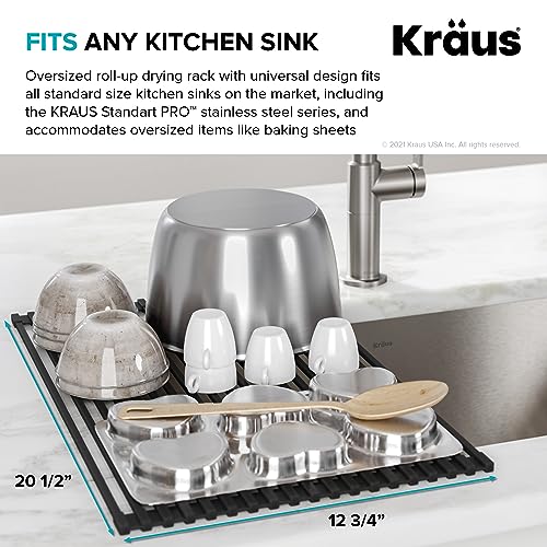 Kraus 20.5 in. Over Sink Roll Up Dish Drying Rack in Jet Black - Thumbnail 5