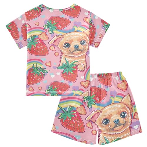ALAZA Strawberry Puppy Dog Heart Pajamas Short Sleeve 2 Piece Sleepwear Top and Bottom Pajama Set Unisex2