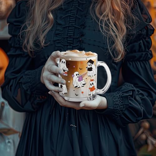 Taza de vidrio Whaline Halloween 12 oz con diseño de fantasma miniatura 7