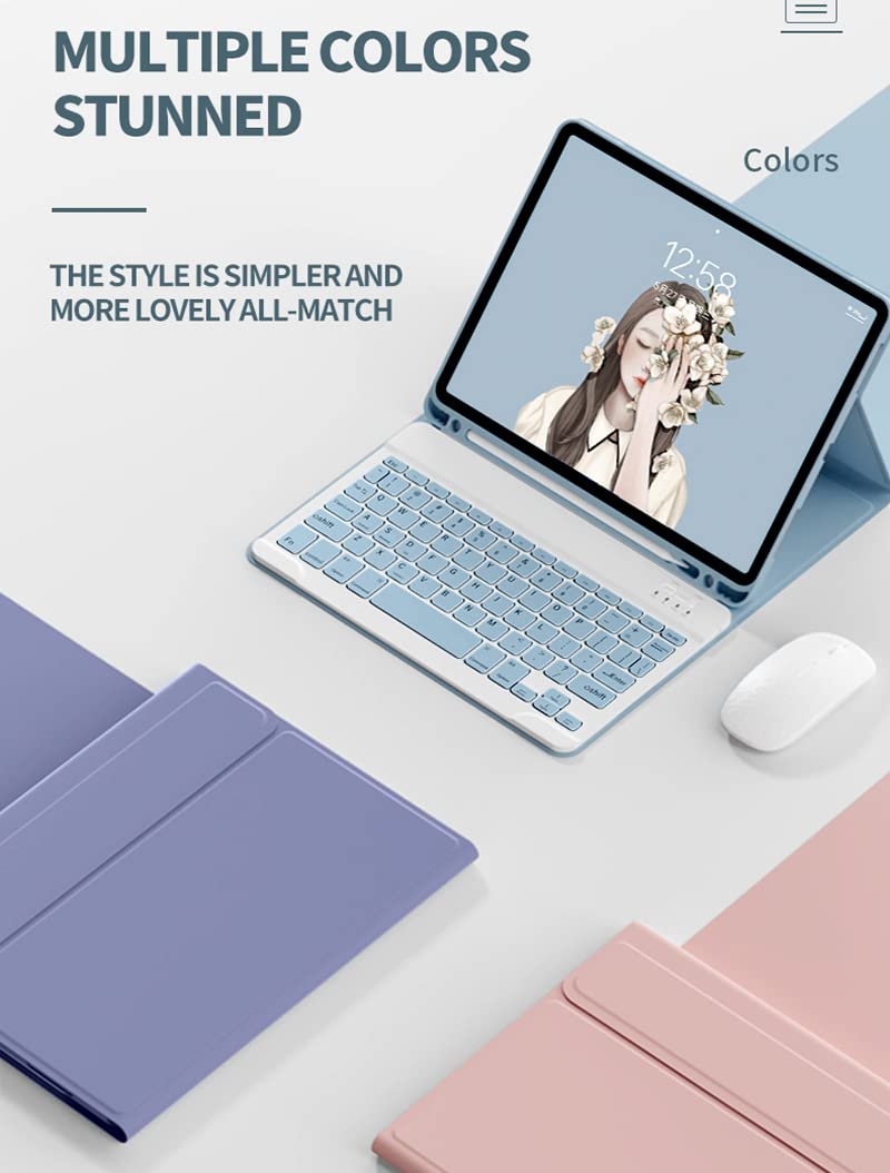 Coque avec Clavier pour iPad Mini 6 8.3 2021 A2567/A2568/A2569 - Étui de Protection avec Support pour Stylet, AZERTY Clavier détachable sans Fil pour iPad Mini 6, Bleu