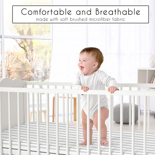 Image of Sweet Jojo Designs Fitted Baby Crib Sheets (Grey and White Striped) for Boys or Girls, Infant Nursery, Toddler Room - Standard Size (Gender Neutral, Classic Stripes, Modern, Geometric, Unisex, Gray)