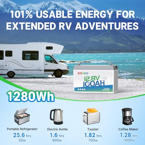 Image of Redodo 12V 100Ah Lithium Battery, Group 31, for RVs, Marine, Solar