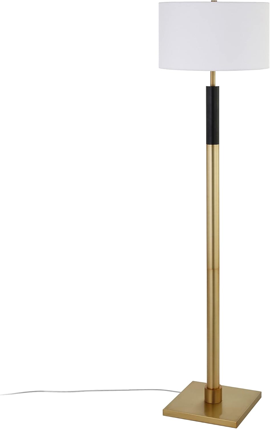 Brass and Black Adjustable Floor Lamp with Drum Shade