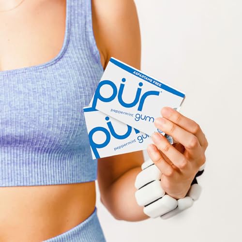 PUR Gum, Peppermint, Xylitol Gum, No Artificial Flavor, 108 Count (12x9) | No Artificial Sweeteners, Vegan, Sugar Free, Gluten Free, Soy Free, Nut & Peanut Free, Swiss Made, Keto Friendly Chewing Gum