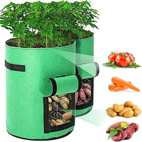 Jaffiust 2-Pack Potato Grow Bags, DDMA 2-Pack - 10 Gallon Garden Grow Bags with Durable Handles Breathable Cloth Grow Bags for Tomatoes, Vegetables, Fruits, Flowers (Green)