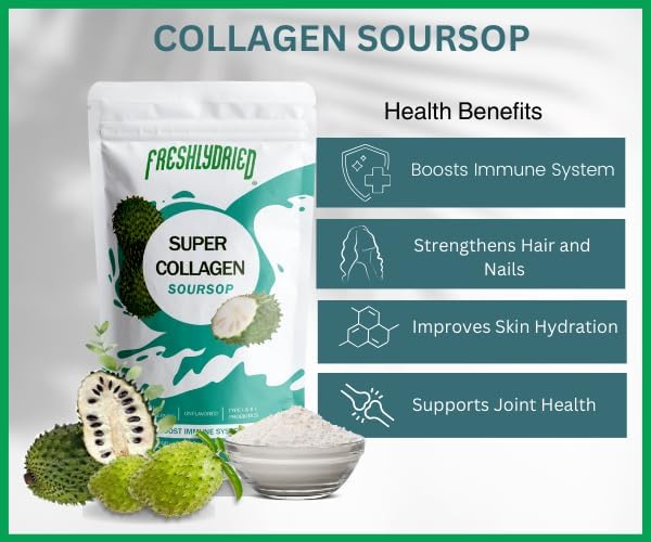 Miniatura 5 de Péptidos de colágeno y polvo de guanábana  Sistema inmunológico, cabello, uñas, piel, huesos y articulaciones  Tipo I y III alimentado con pasto +