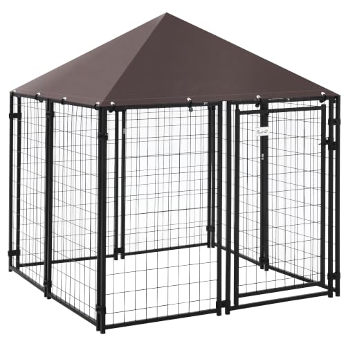 PawHut Outdoor Dog Kennel with Roof & Canopy, 4.6' x 4.6' x 5'
