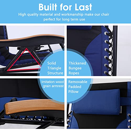 Maison Arts Oversize Xl Padded Zero Gravity Lawn Chair Anti Gravity Lounge Chair Adjustable Recliner W/Pillow & Cup Holder Outdoor Camp Chair For Poolside Backyard Beach, Support 350Lbs, Blue #TOP3