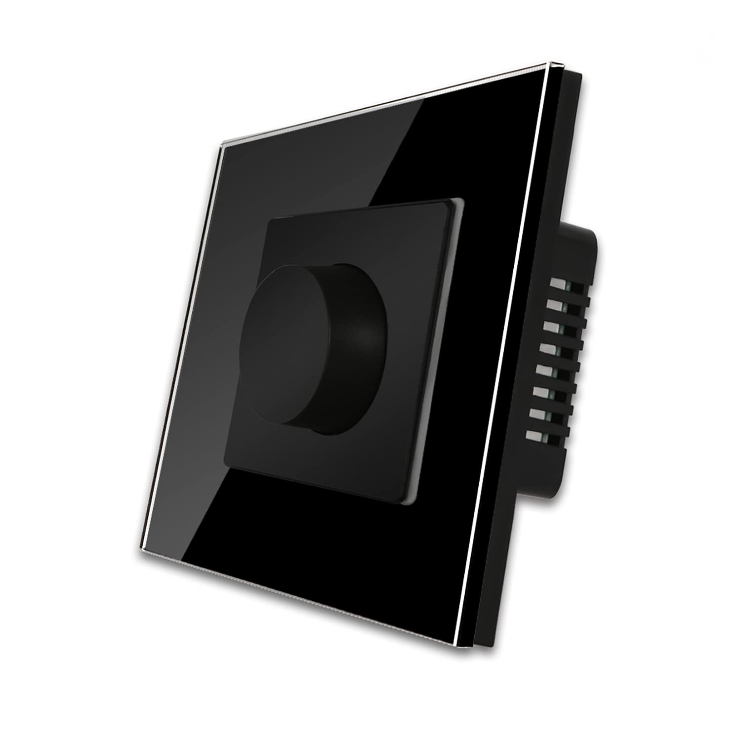 CNBINGO Rotary Dimmer Switch, Manual Light Switches for Dimmable LED/Incandescent/Halogen Lamps, Black Tempered Glass, No Neutral Wire Required, 1 Way, 220V AC, 500W