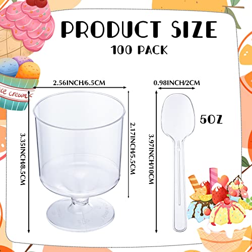 Nuogo 100 Pack 5 Oz Clear Plastic Dessert Cups With Spoons, Clear Dessert Cups Parfait Cups Disposable Appetizer Cup For Parfait Puddings Mousse Dessert Ice Cream #TOP1