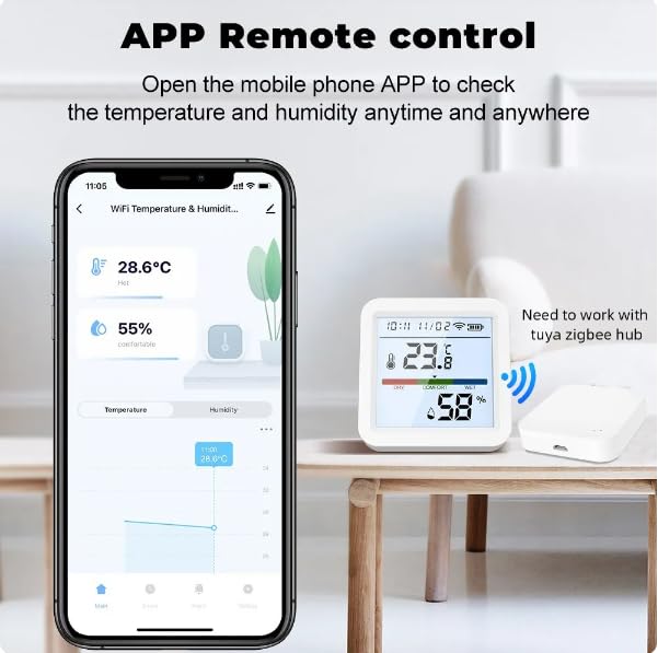 Miniatura 4 de Sensor de temperatura y humedad Zigbee, con pantalla LCD digital con aplicación inteligente y grabación de datos, compatible con Alexa y Google Home