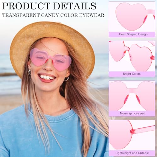 12 Pairs Heart Shaped Sunglasses Heart Glasses Rimless Sunglasses Bulk for Women Birthday Bachelorette Party Favor4