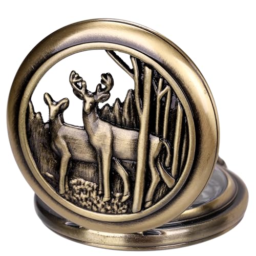 Image of SIBOSUN Pocket Watch with Chain Oversized 50MM 1.96 Inch Deer Reindeer Woodland Men Vintage Box Quartz Pocket Watches Analog
