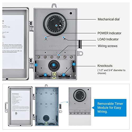 Dewenwils HOMT01B Pool Pump Timer, Mechanical Timer Box Outdoor, Heavy Duty 2Hp 40A 120-277 Vac, 24-Hour Programmable On/Off Timer Switch For Water Heater thumb #2