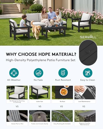 Image of SERWALL HDPE Outdoor Patio Furniture Set with Coffee Table