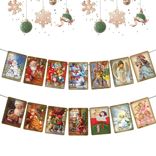 Holdes Banderines navideños para chimenea, decoración de pared de Navidad retro tradicional, decoración navideña vintage para interiores, hogar, lugar de trabajo, repisa de chimenea, granja