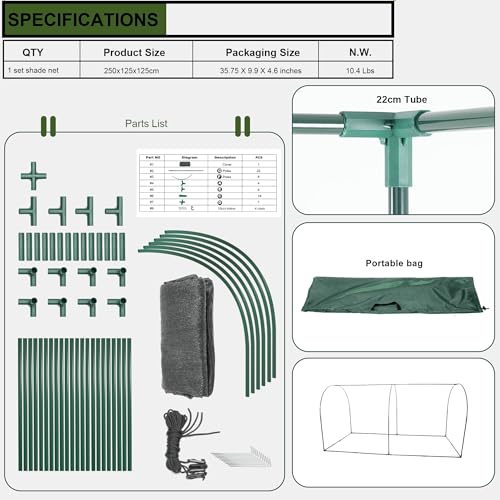 Large Tunnel 8.2'x4' Sunshade Cloth Gardening Net,Easy Set up 4FT Tall Crops Shade Cover, UV Resistant Plant 80% Sunblock Net for Vegetables,Fruits and Mini Flower Pot with Stakes and Carry by porayhut - Used condition - Image 8