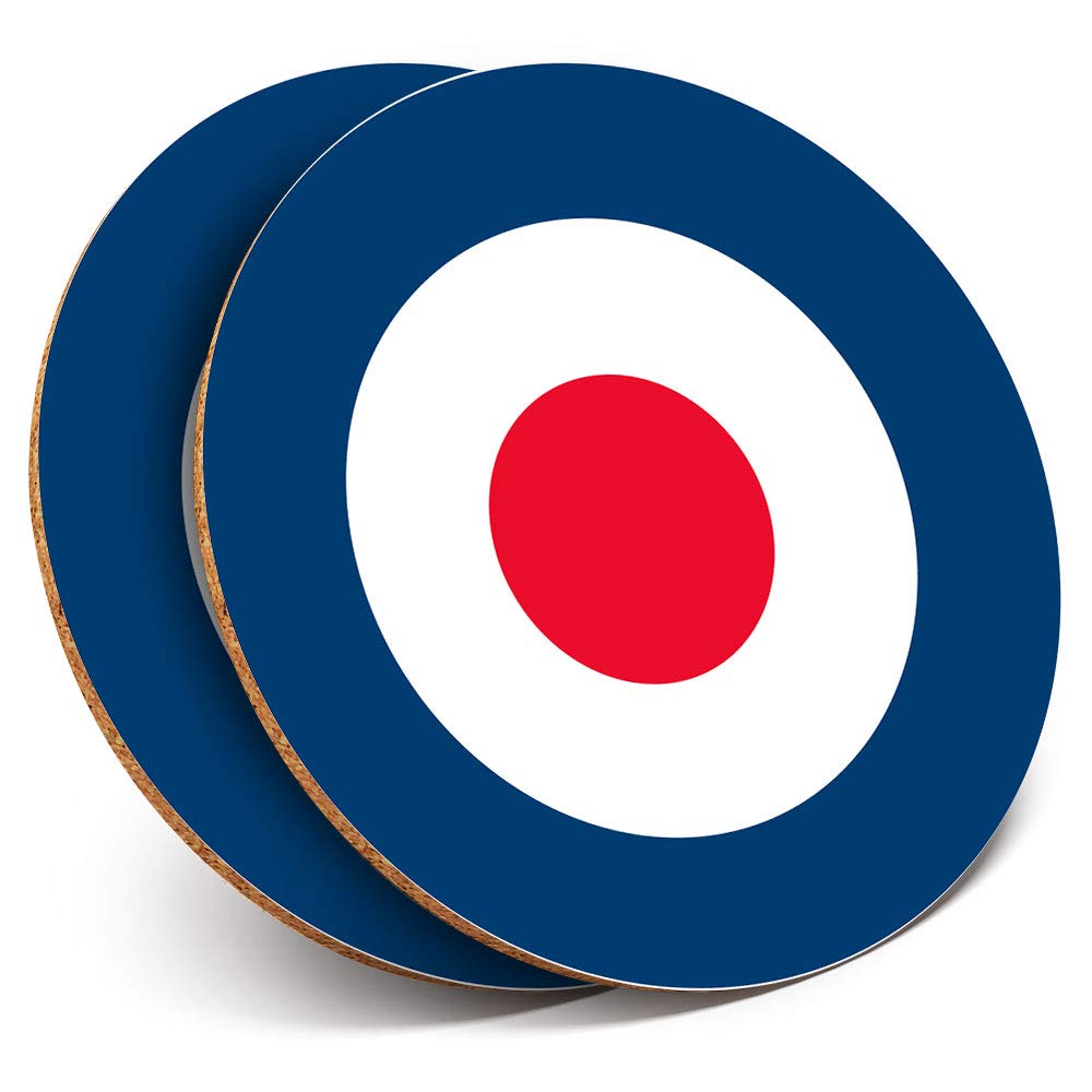 Destination Vinyl Ltd Multicolor 2 X Mdf Glossy Top Coasters Round - Raf Roundel Symbol Mod Retro 215