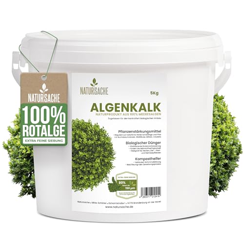 Natursache biologischer Algenkalk aus 100% Rotalge, 2,5kg I Reguliert Schädlinge auf natürliche Weise I Natur-Dünger für Buchsbäume & andere Pflanzen I Anleitung per E-Book