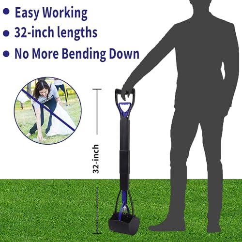 Image of 32'' Pooper Scooper for Large Small Dogs Heavy Duty, Long Handle Poop Scoop for Yard, Grass, Gravel, Dog Poop Grabber with High Strength Material and Durable Spring(Blue)