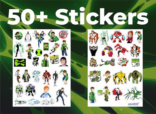 Image of LERITO Ben 10 Sticker Pack, Multicolor, Waterproof Vinyl, for Laptop, Journal, Guitar, Mobile Phone, 50 Pack