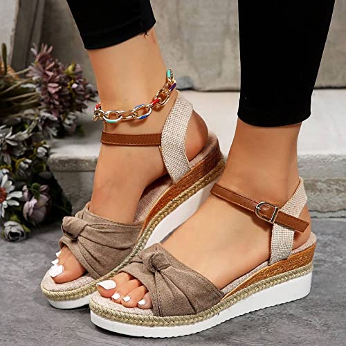 Orthopedic Platform Wedge Sandals for Women Summer Dressy 2025 Flat Open Toe Ankle Strap Espadrilles Casual Non Slip on Beach Boho Comfortable Outdoor Shoes